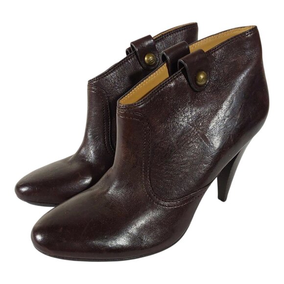 Coach Aliza Leather Stacked Heel Ankle Bootie Good Cond Dark Brown - 9 Women - Picture 1 of 13